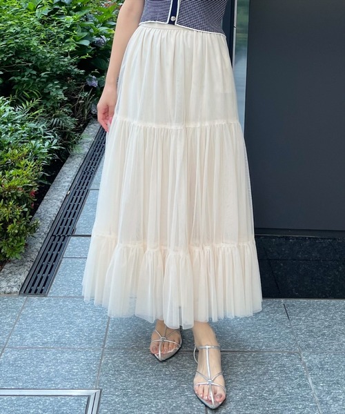 AND COUTURE(アンドクチュール)の「チュールティアードギャザースカート(スカート・レディース・ブラウン/ブラック/ベージュ/ライトグレー/ホワイト・FREE)」の15枚目の写真