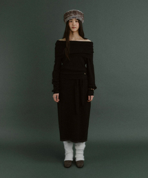 LAYERED WOOL KNIT SKIRT (BLACK)