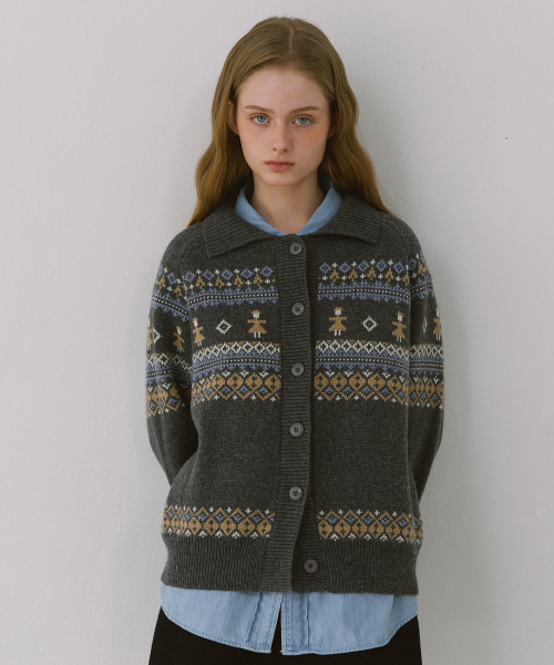 YUPPE(ヨッペ)の「THING JACQUARD CARDIGAN_GRAY(カーディガン/ボレロ・レディース・その他・FREE)」の1枚目の写真