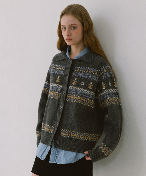 YUPPE(ヨッペ)の「THING JACQUARD CARDIGAN_GRAY(カーディガン/ボレロ・レディース・その他・FREE)」の2枚目の写真