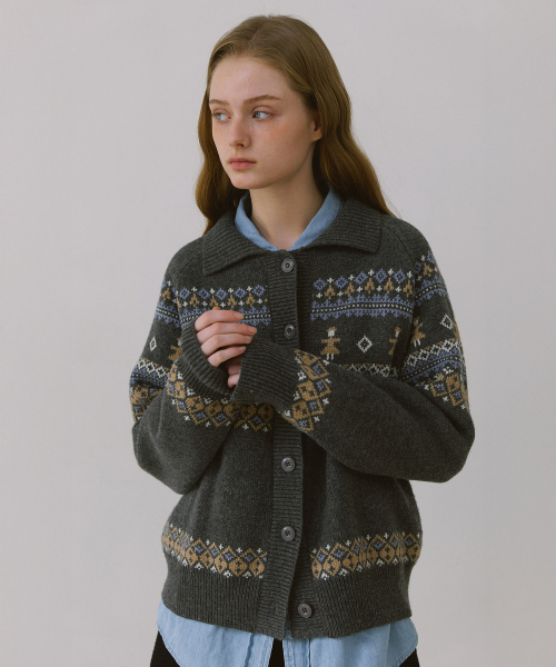 YUPPE(ヨッペ)の「THING JACQUARD CARDIGAN_GRAY(カーディガン/ボレロ・レディース・その他・FREE)」の3枚目の写真