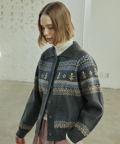 YUPPE(ヨッペ)の「THING JACQUARD CARDIGAN_GRAY(カーディガン/ボレロ・レディース・その他・FREE)」の4枚目の写真