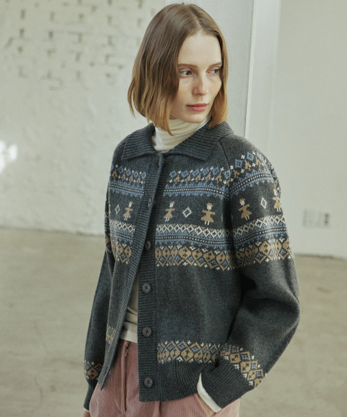 YUPPE(ヨッペ)の「THING JACQUARD CARDIGAN_GRAY(カーディガン/ボレロ・レディース・その他・FREE)」の5枚目の写真