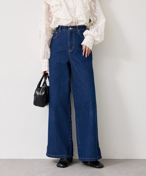 3サイズ展開/SET UPスタイルにも◎】裾スリットフレアデニム（デニム