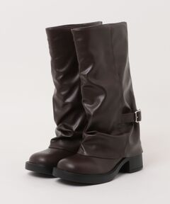 POOLDE/プールデ】Melted Boots Brown/ロングブーツ/ギャザー（ブーツ