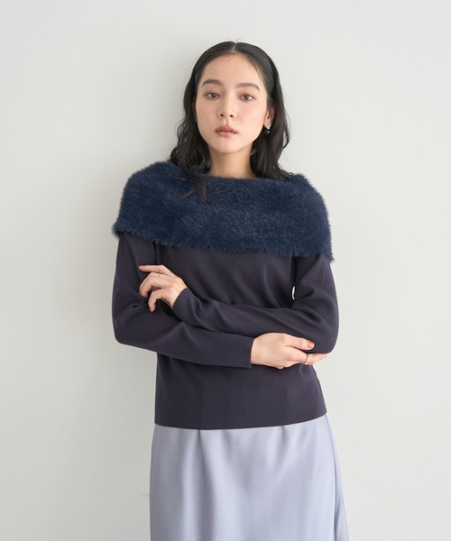 YECCA VECCA(イェッカヴェッカ)の「ファーMIXオフショルニット(ニット/セーター・レディース・ベージュ/ネイビー/ブルー・FREE)」の22枚目の写真