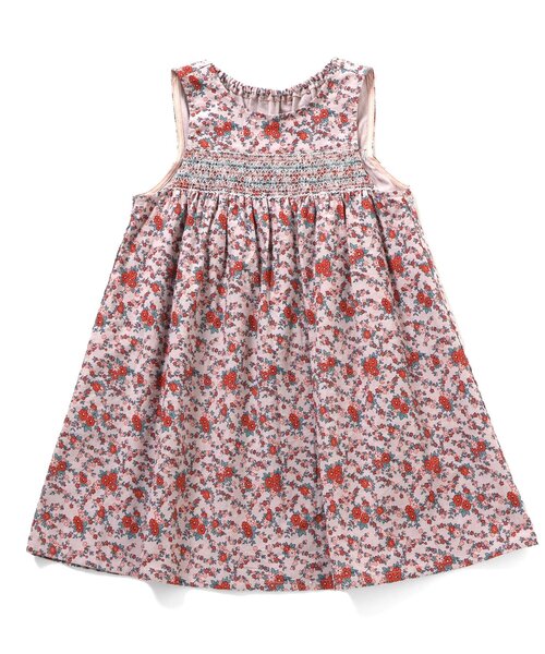 Boribon（ボリボン）の「プチフルールスモッキングジャンスカ（ジャンパースカート・キッズ・レッド/ブルー・100/90/80/120/110）」の2枚目の写真