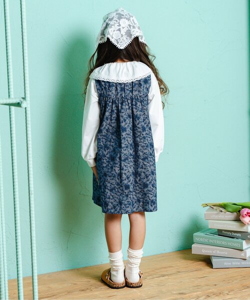 Boribon（ボリボン）の「プチフルールスモッキングジャンスカ（ジャンパースカート・キッズ・レッド/ブルー・100/90/80/120/110）」の5枚目の写真