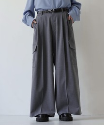 SOCCE | ウールライクピンストライプ2タックセンタープレスリベットカーゴスラックス【セットアップ対応】(スラックス)