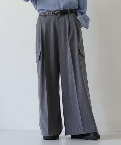 SOCCE（ソーシー）の「ウールライクピンストライプ2タックセンタープレスリベットカーゴスラックス【セットアップ対応】（スラックス・メンズ・グレー系/ブラック系・S/M/L/XL）」の17枚目の写真