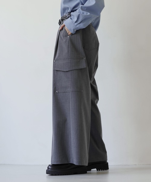 SOCCE（ソーシー）の「ウールライクピンストライプ2タックセンタープレスリベットカーゴスラックス【セットアップ対応】（スラックス・メンズ・グレー系/ブラック系・S/M/L/XL）」の18枚目の写真