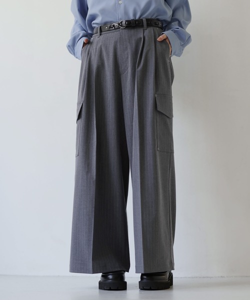 SOCCE（ソーシー）の「ウールライクピンストライプ2タックセンタープレスリベットカーゴスラックス【セットアップ対応】（スラックス・メンズ・グレー系/ブラック系・S/M/L/XL）」の19枚目の写真