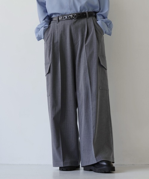 SOCCE（ソーシー）の「ウールライクピンストライプ2タックセンタープレスリベットカーゴスラックス【セットアップ対応】（スラックス・メンズ・グレー系/ブラック系・S/M/L/XL）」の20枚目の写真