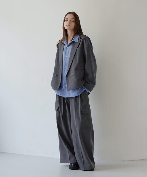 SOCCE（ソーシー）の「ウールライクピンストライプ2タックセンタープレスリベットカーゴスラックス【セットアップ対応】（スラックス・メンズ・グレー系/ブラック系・S/M/L/XL）」の21枚目の写真