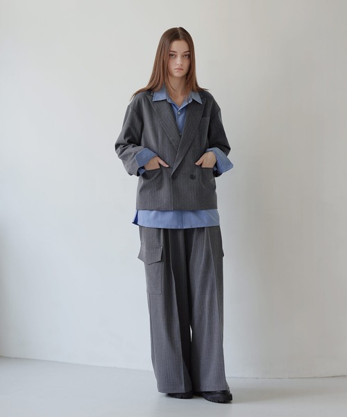 ウールライクピンストライプ2タックセンタープレスリベットカーゴ