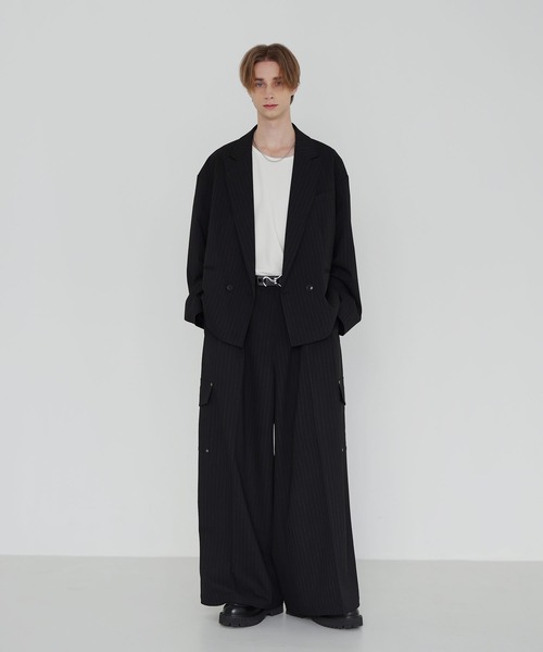 SOCCE（ソーシー）の「ウールライクピンストライプ2タックセンタープレスリベットカーゴスラックス【セットアップ対応】（スラックス・メンズ・グレー系/ブラック系・S/M/L/XL）」の10枚目の写真