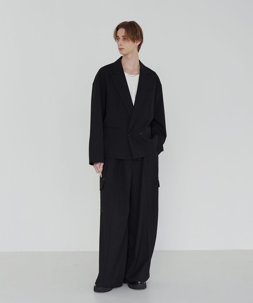 SOCCE（ソーシー）の「ウールライクピンストライプ2タックセンタープレスリベットカーゴスラックス【セットアップ対応】（スラックス・メンズ・グレー系/ブラック系・S/M/L/XL）」の11枚目の写真