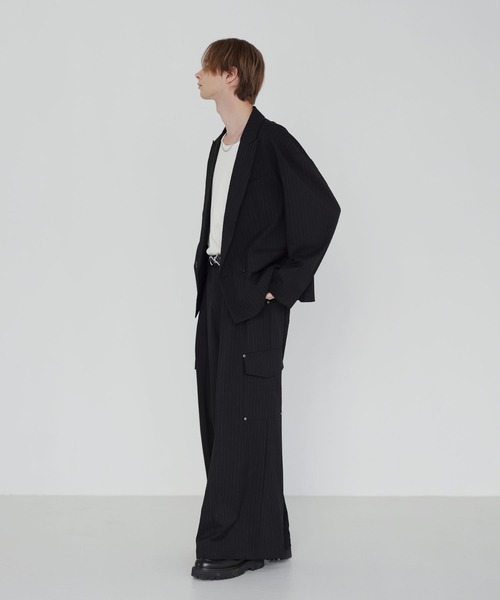 SOCCE（ソーシー）の「ウールライクピンストライプ2タックセンタープレスリベットカーゴスラックス【セットアップ対応】（スラックス・メンズ・グレー系/ブラック系・S/M/L/XL）」の13枚目の写真