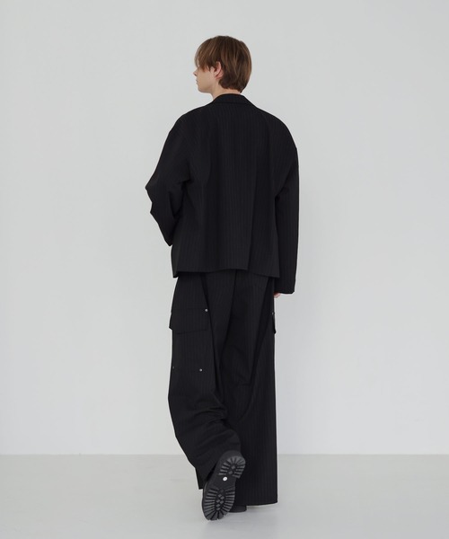 SOCCE（ソーシー）の「ウールライクピンストライプ2タックセンタープレスリベットカーゴスラックス【セットアップ対応】（スラックス・メンズ・グレー系/ブラック系・S/M/L/XL）」の14枚目の写真