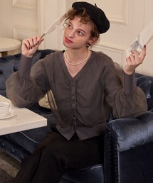 BONLECILL noir（ボンルシールノワール）の「【BONLECILL noir】ギャザーチュールレイヤードリブニットカーディガン（カーディガン/ボレロ）」