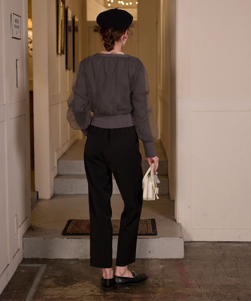 BONLECILL noir（ボンルシールノワール）の「【BONLECILL noir】ギャザーチュールレイヤードリブニットカーディガン（カーディガン/ボレロ・レディース・アイボリー/ブラック/チャコールグレー/ピンクベージュ・FREE）」の14枚目の写真