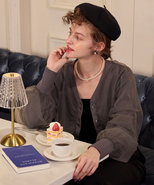 BONLECILL noir（ボンルシールノワール）の「【BONLECILL noir】ギャザーチュールレイヤードリブニットカーディガン（カーディガン/ボレロ・レディース・アイボリー/ブラック/チャコールグレー/ピンクベージュ・FREE）」の17枚目の写真