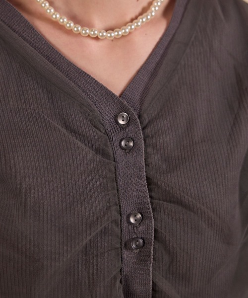 BONLECILL noir（ボンルシールノワール）の「【BONLECILL noir】ギャザーチュールレイヤードリブニットカーディガン（カーディガン/ボレロ・レディース・アイボリー/ブラック/チャコールグレー/ピンクベージュ・FREE）」の20枚目の写真