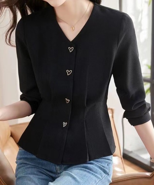SallyLunn(サリーラン)の「ハートボタンペプラムブラウス(シャツ/ブラウス・レディース・ホワイト/スミクロ・MEDIUM/LARGE)」の12枚目の写真