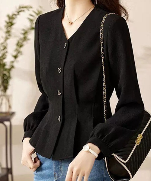 SallyLunn(サリーラン)の「ハートボタンペプラムブラウス(シャツ/ブラウス・レディース・ホワイト/スミクロ・MEDIUM/LARGE)」の8枚目の写真