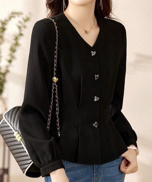SallyLunn(サリーラン)の「ハートボタンペプラムブラウス(シャツ/ブラウス・レディース・ホワイト/スミクロ・MEDIUM/LARGE)」の7枚目の写真