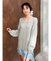 カシミヤブレンドニットセットサテンミニワンピース