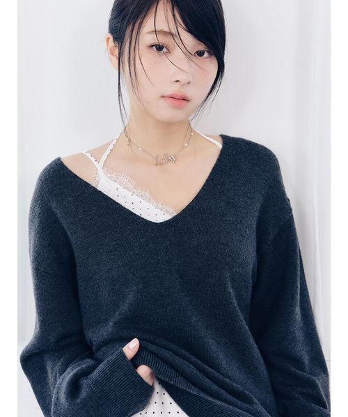 LILY BROWN(リリーブラウン)の「カシミヤブレンドニットセットサテンミニワンピース(ワンピース・レディース・アイボリー/グレー/チャコールグレー/ピンク・F)」の10枚目の写真
