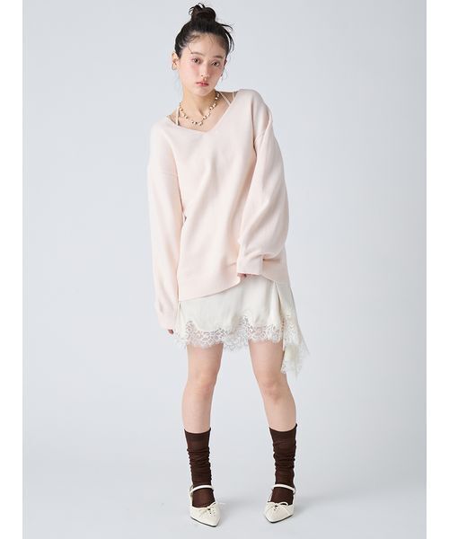LILY BROWN(リリーブラウン)の「カシミヤブレンドニットセットサテンミニワンピース(ワンピース・レディース・アイボリー/グレー/チャコールグレー/ピンク・F)」の21枚目の写真