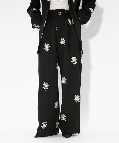 Embroidery straight pants ハイウエスト刺繍パンツ【ベルト付