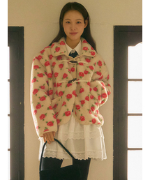 FLORAL FLEECE DUFFLE JACKET_IVORY