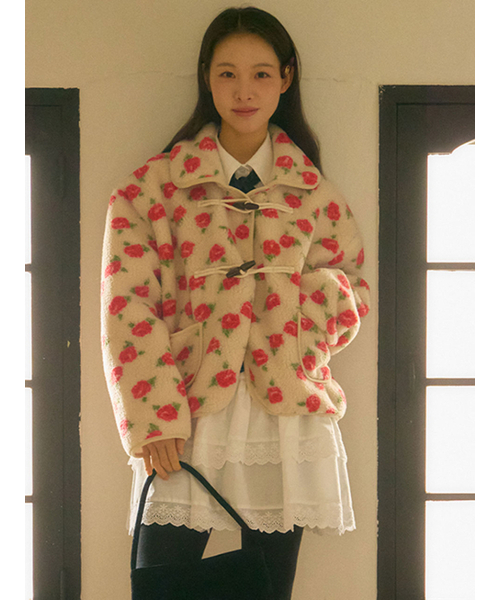 ANOETIC(アノエティック)の「FLORAL FLEECE DUFFLE JACKET_IVORY(その他アウター・レディース・アイボリー・FREE)」の1枚目の写真