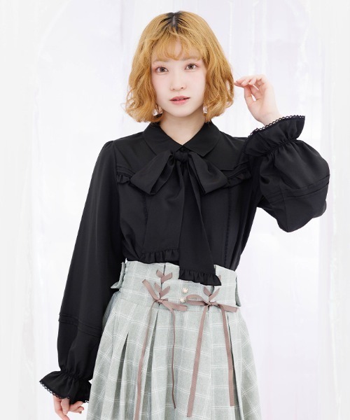 axes femme POETIQUE（アクシーズファムポエティック）の「ボウタイリボン付きフリルブラウス（シャツ/ブラウス・レディース・ホワイト/ブラック/ピンク・MEDIUM）」の7枚目の写真