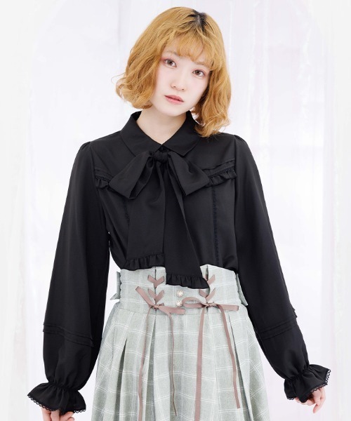 axes femme POETIQUE（アクシーズファムポエティック）の「ボウタイリボン付きフリルブラウス（シャツ/ブラウス・レディース・ホワイト/ブラック/ピンク・MEDIUM）」の6枚目の写真