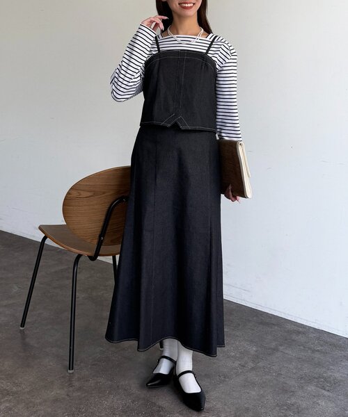 Chez toi（シェトワ）の「【セットアイテム】デニムビスチェ×デニムフレアスカートSET（つなぎ/オールインワン・レディース・グレー/インディゴブルー/ブラック・FREE）」の4枚目の写真