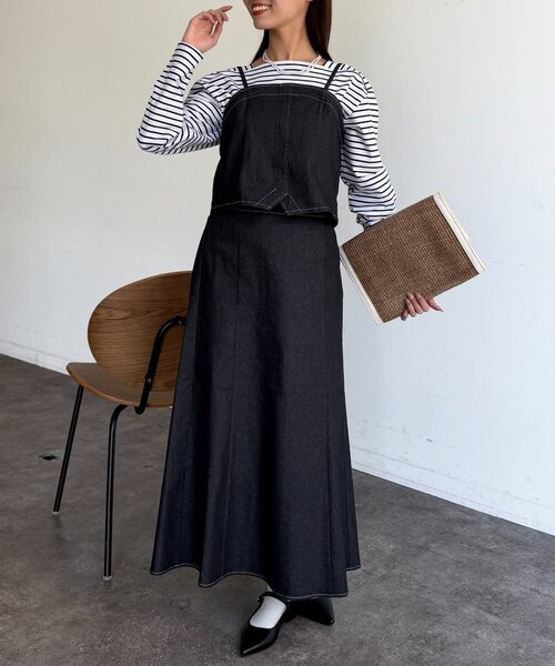 Chez toi（シェトワ）の「【セットアイテム】デニムビスチェ×デニムフレアスカートSET（つなぎ/オールインワン・レディース・グレー/インディゴブルー/ブラック・FREE）」の5枚目の写真