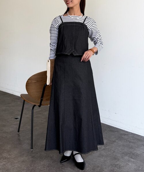 Chez toi（シェトワ）の「【セットアイテム】デニムビスチェ×デニムフレアスカートSET（つなぎ/オールインワン・レディース・グレー/インディゴブルー/ブラック・FREE）」の6枚目の写真