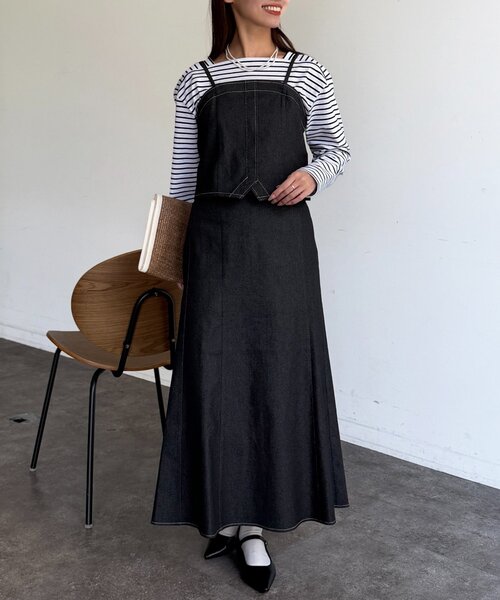 Chez toi（シェトワ）の「【セットアイテム】デニムビスチェ×デニムフレアスカートSET（つなぎ/オールインワン・レディース・グレー/インディゴブルー/ブラック・FREE）」の7枚目の写真