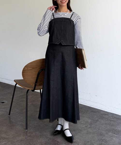 Chez toi（シェトワ）の「【セットアイテム】デニムビスチェ×デニムフレアスカートSET（つなぎ/オールインワン・レディース・グレー/インディゴブルー/ブラック・FREE）」の8枚目の写真