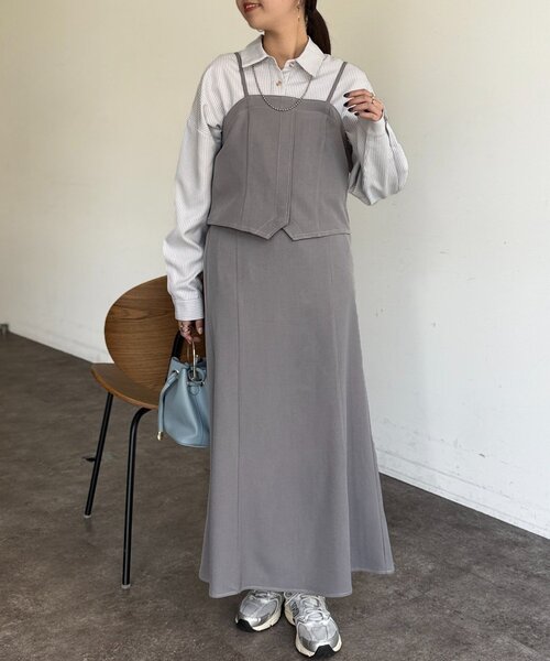 Chez toi（シェトワ）の「【セットアイテム】デニムビスチェ×デニムフレアスカートSET（つなぎ/オールインワン・レディース・グレー/インディゴブルー/ブラック・FREE）」の13枚目の写真