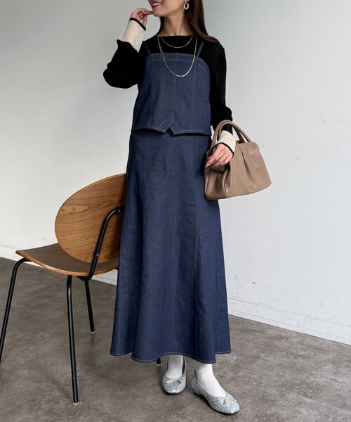 Chez toi（シェトワ）の「【セットアイテム】デニムビスチェ×デニムフレアスカートSET（つなぎ/オールインワン・レディース・グレー/インディゴブルー/ブラック・FREE）」の17枚目の写真