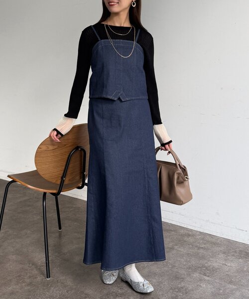 Chez toi（シェトワ）の「【セットアイテム】デニムビスチェ×デニムフレアスカートSET（つなぎ/オールインワン・レディース・グレー/インディゴブルー/ブラック・FREE）」の18枚目の写真