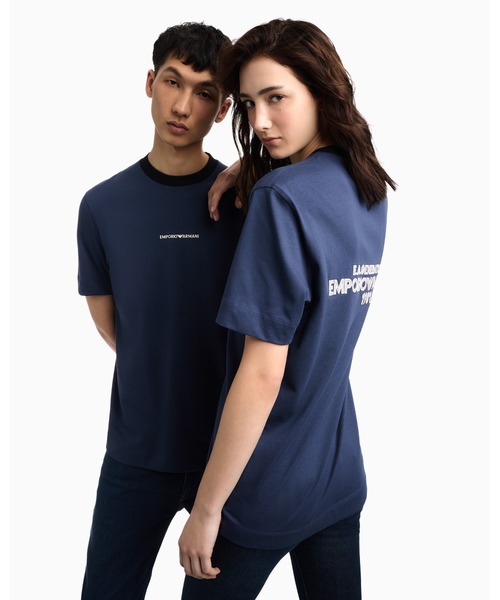 EMPORIO ARMANI(エンポリオアルマーニ)の「【エンポリオ アルマーニ】CROSS ヘビーシングルジャージーTシャツ(Tシャツ/カットソー・メンズ・ダークブルー/オフホワイト・MEDIUM/LARGE/XX-LARGE/X-SMALL/X-LARGE/SMALL)」の1枚目の写真