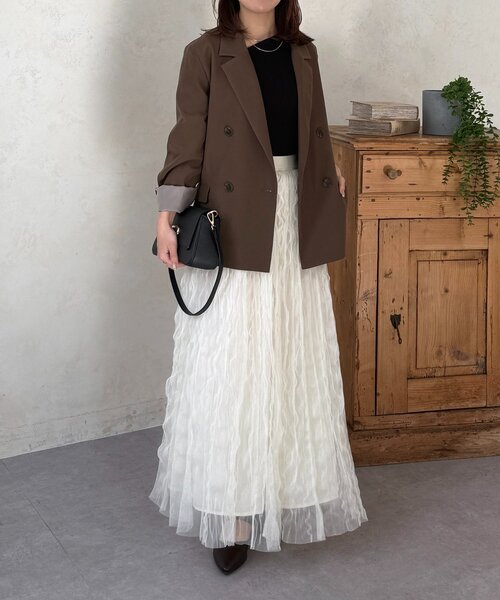 Thevon(ゼボン)の「ウェーブワッシャーシアースカート(スカート・レディース・アイボリー/ブラック/チャコールグレー・FREE)」の9枚目の写真