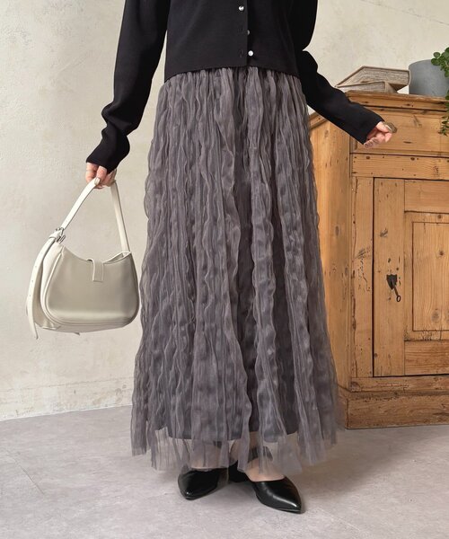 Thevon(ゼボン)の「ウェーブワッシャーシアースカート(スカート・レディース・アイボリー/ブラック/チャコールグレー・FREE)」の19枚目の写真