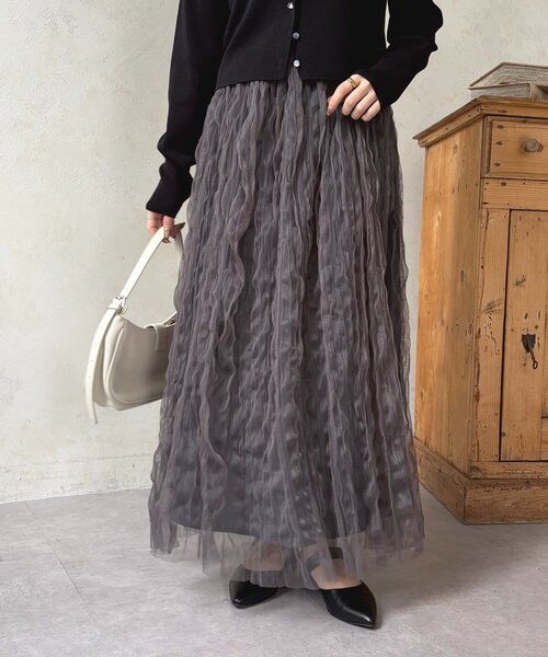 Thevon(ゼボン)の「ウェーブワッシャーシアースカート(スカート・レディース・アイボリー/ブラック/チャコールグレー・FREE)」の20枚目の写真